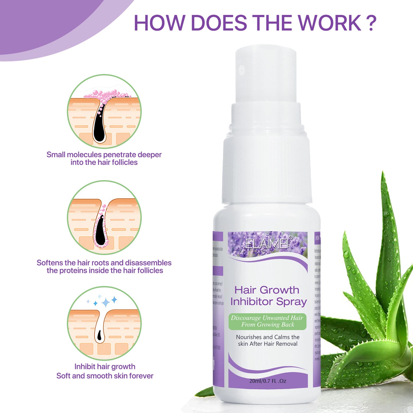 ELAIME - Hair Growth Inhibitor - Hair Stop Growth Spray - Hair Removal Spray