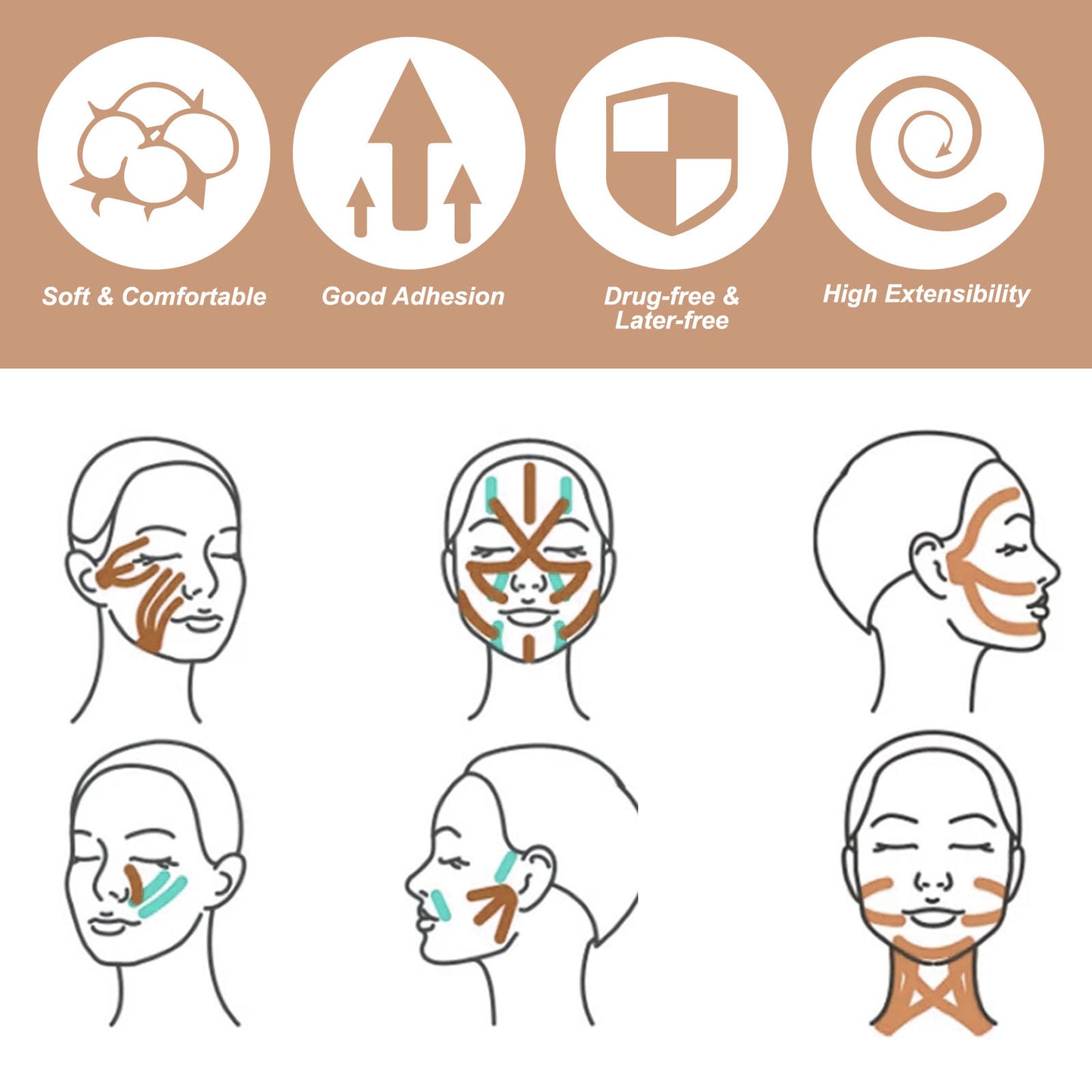 ELAIMEI - Facial Myofascial -Lift Tape-Reduce Wrinkles-Lift Facial Muscles - 2.5cmx5m