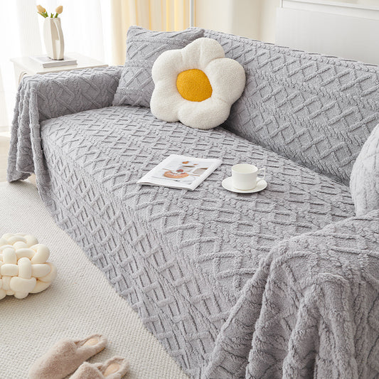 Soft Plush Sofa Couch Cover Boho Geometric Pattern Jacquard Sofa Slipcover Solid Color Lightweight Decorative Throw Blanket