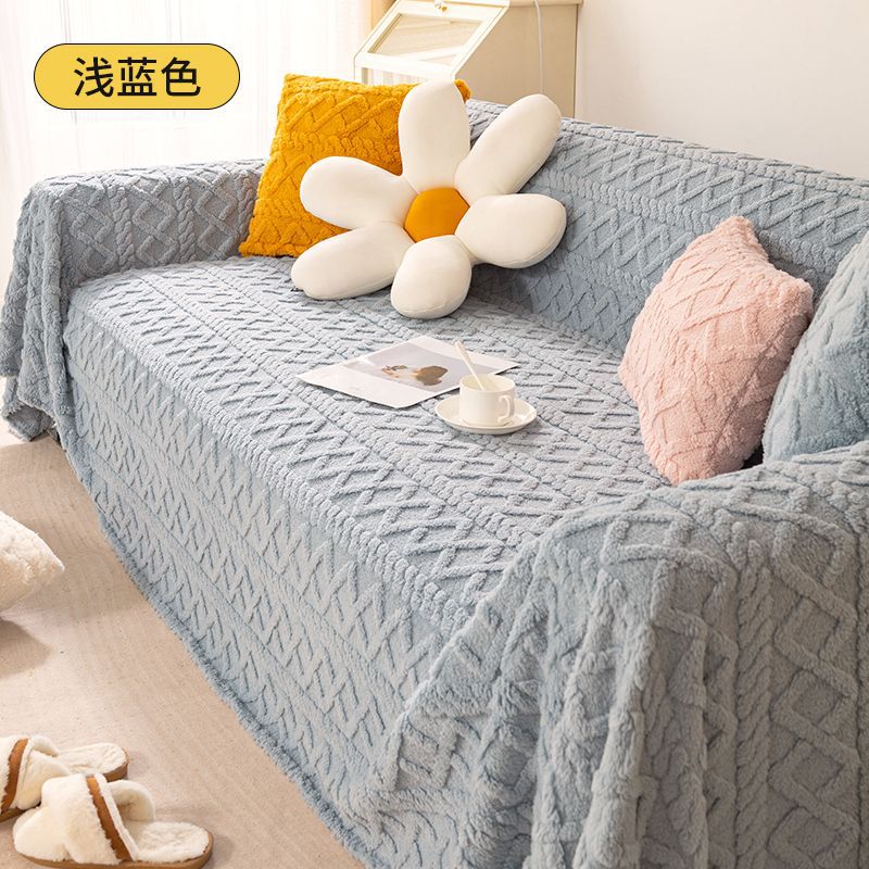 Soft Plush Sofa Couch Cover Boho Geometric Pattern Jacquard Sofa Slipcover Solid Color Lightweight Decorative Throw Blanket