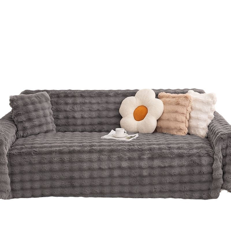 Luxurious Plush Rabbit Fur Sofa Couch Cover Warm Sofa Cover Plush Cover -Grey