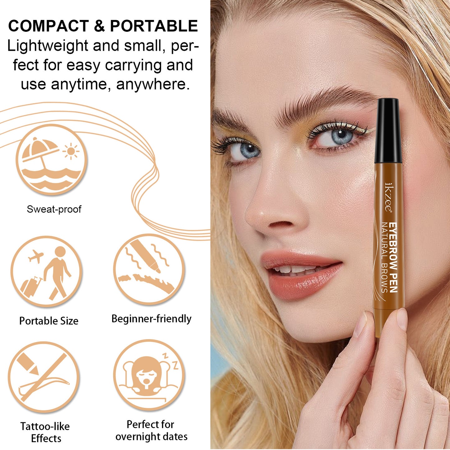 IKZEE - 4-Fork Eyebrow Pen Long-Lasting Waterproof and Sweat-Proof Natural Brows