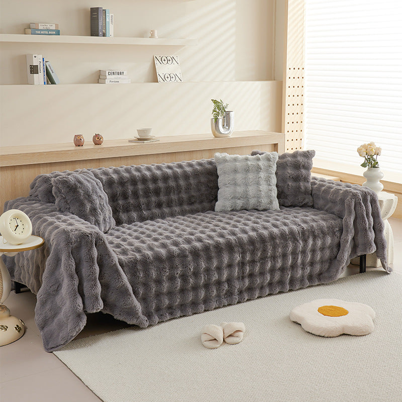 Luxurious Plush Rabbit Fur Sofa Couch Cover Warm Sofa Cover Plush Cover -Grey