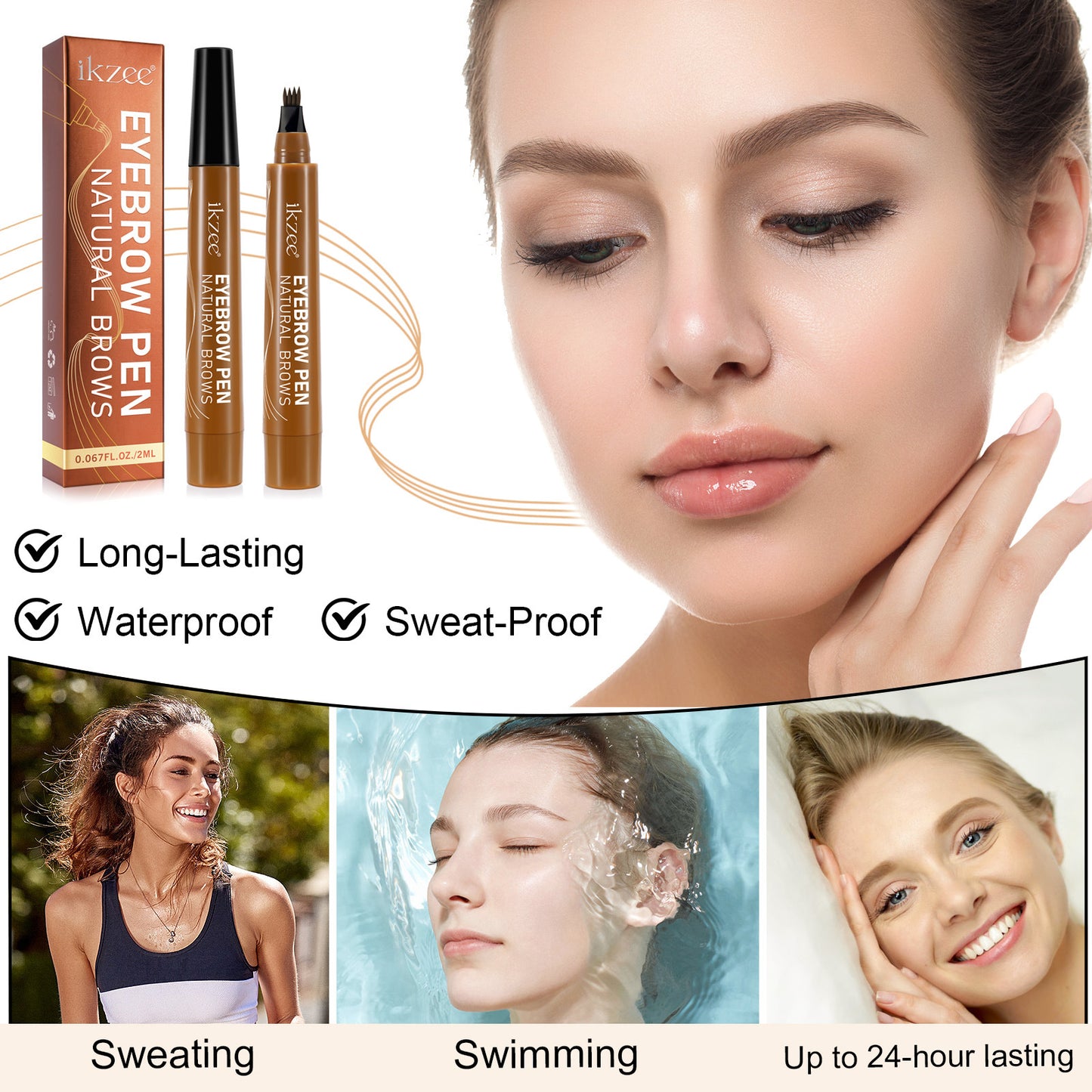 IKZEE - 4-Fork Eyebrow Pen Long-Lasting Waterproof and Sweat-Proof Natural Brows
