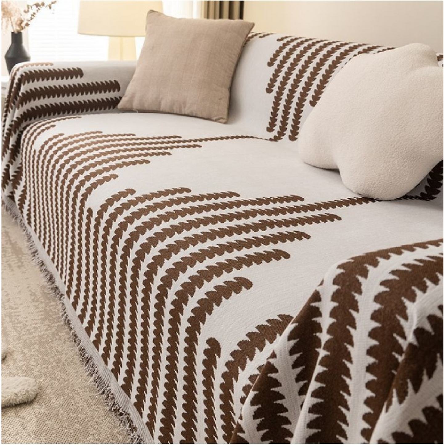 Reversible Chenille Sofa Cover-Double Sided Chenille Sofa Cover Blanket with Tassel-All Seasons