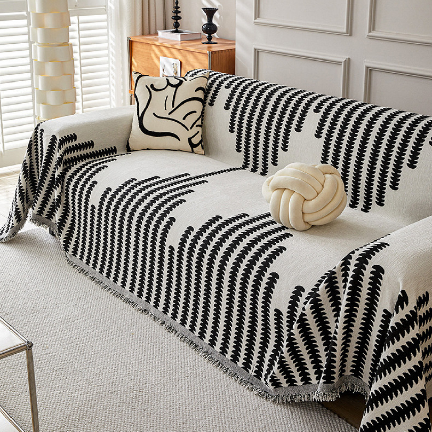 Reversible Chenille Sofa Cover-Double Sided Chenille Sofa Cover Blanket with Tassel-All Seasons