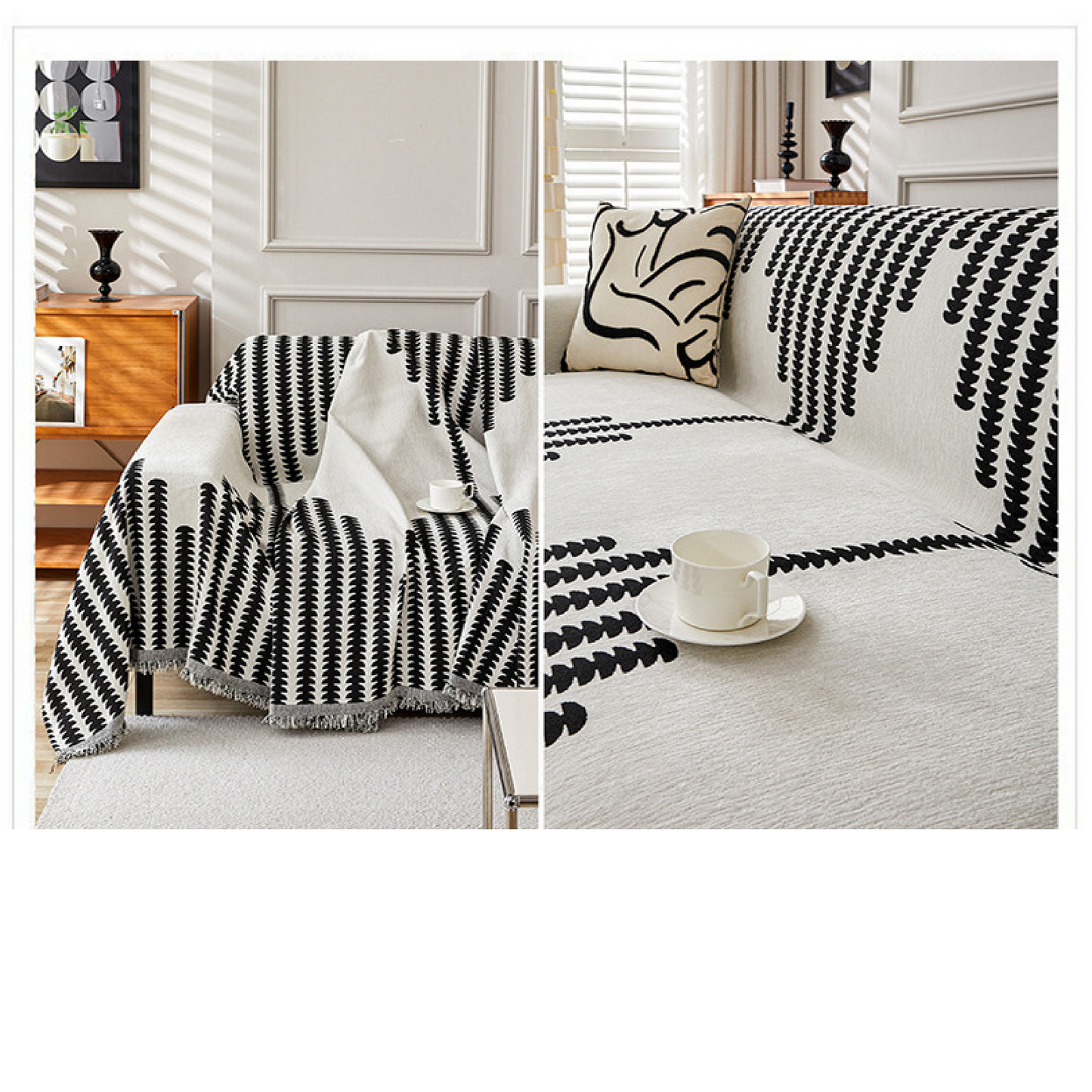Reversible Chenille Sofa Cover-Double Sided Chenille Sofa Cover Blanket with Tassel-All Seasons