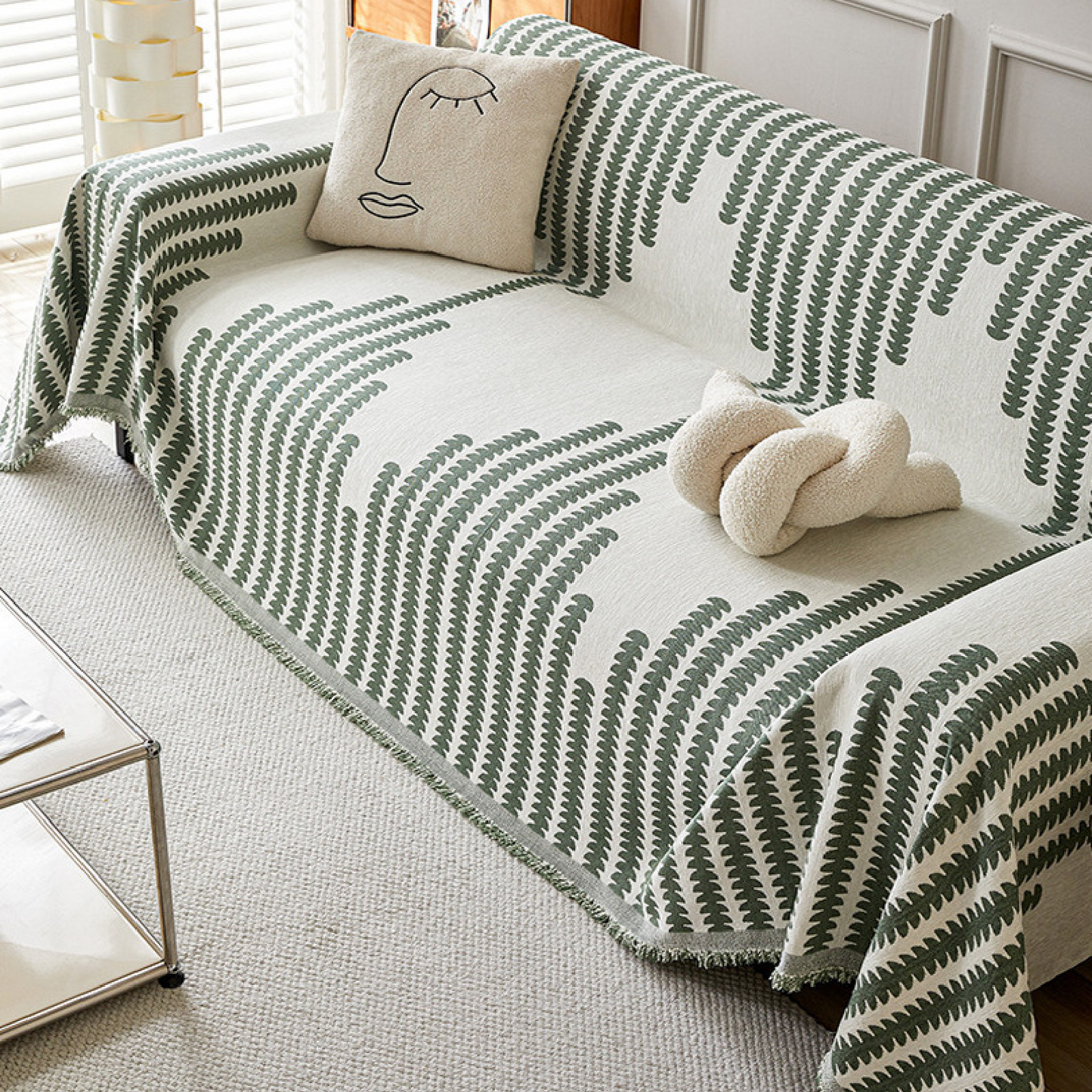 Reversible Chenille Sofa Cover-Double Sided Chenille Sofa Cover Blanket with Tassel-All Seasons
