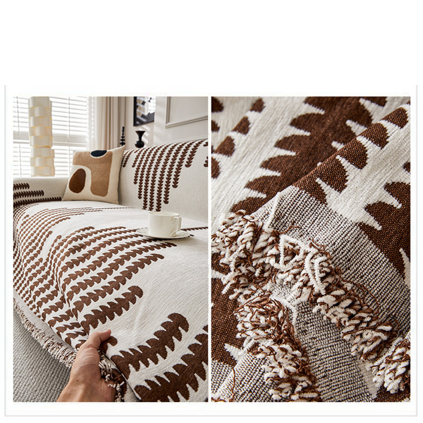 Reversible Chenille Sofa Cover-Double Sided Chenille Sofa Cover Blanket with Tassel-All Seasons