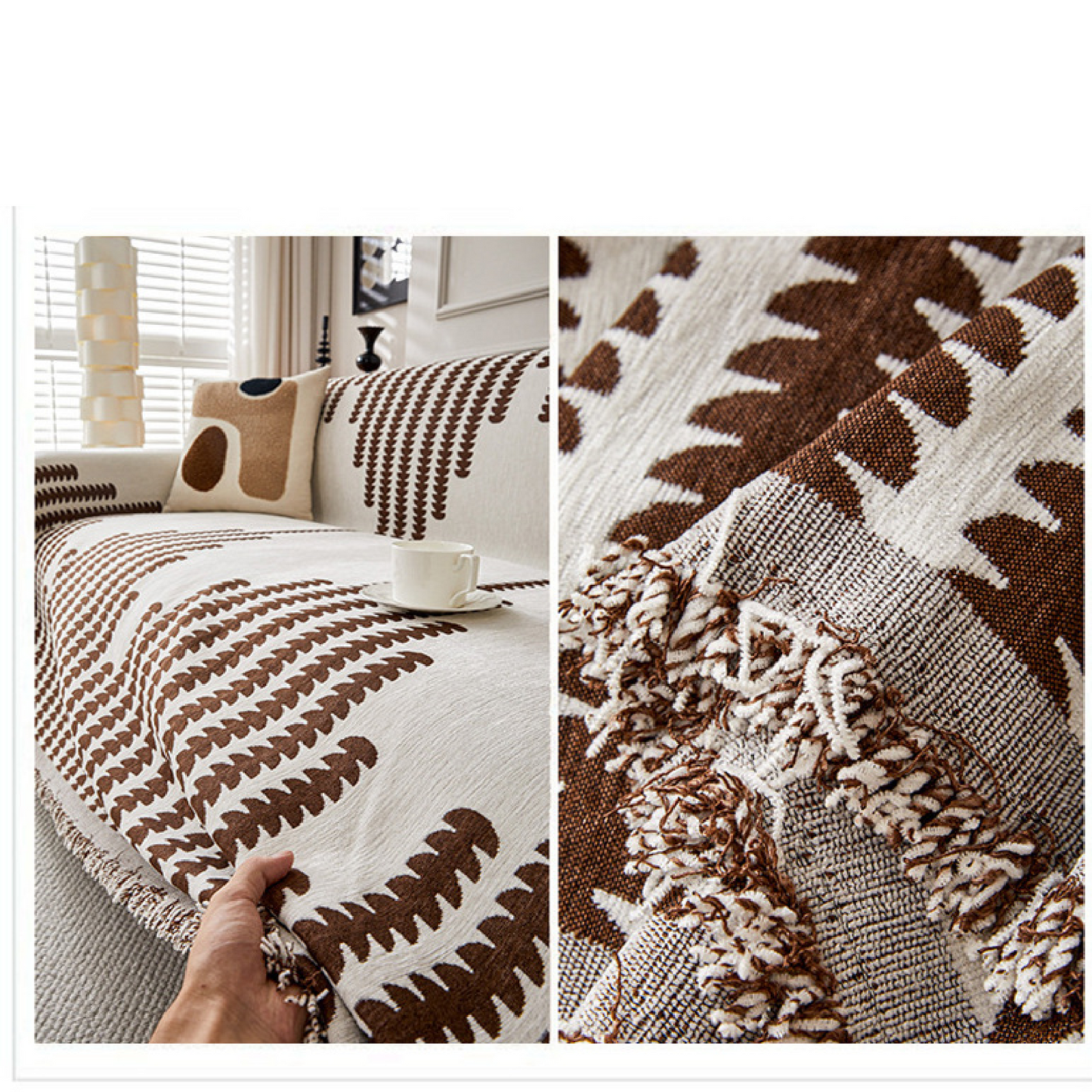 Reversible Chenille Sofa Cover-Double Sided Chenille Sofa Cover Blanket with Tassel-All Seasons
