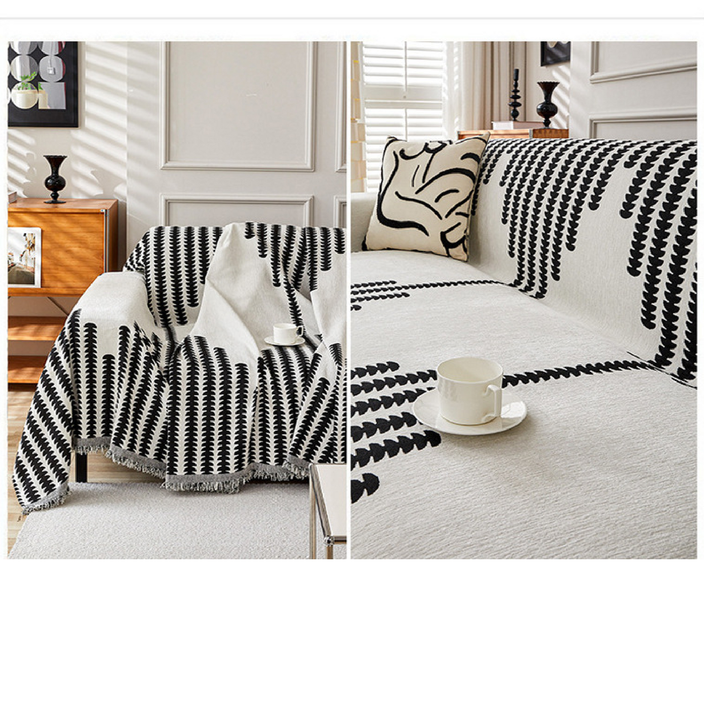Reversible Chenille Sofa Cover-Double Sided Chenille Sofa Cover Blanket with Tassel-All Seasons