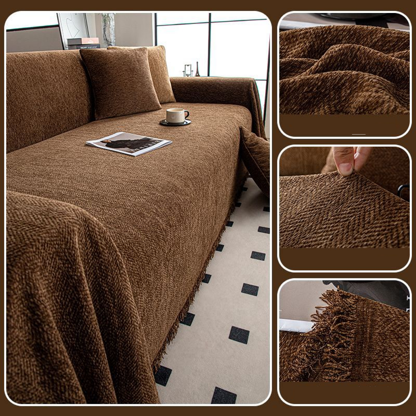 Textured Couch Sofa Cover Blanket- Magic Sofa Covers Washable- Chenille Couch Sofa Covers