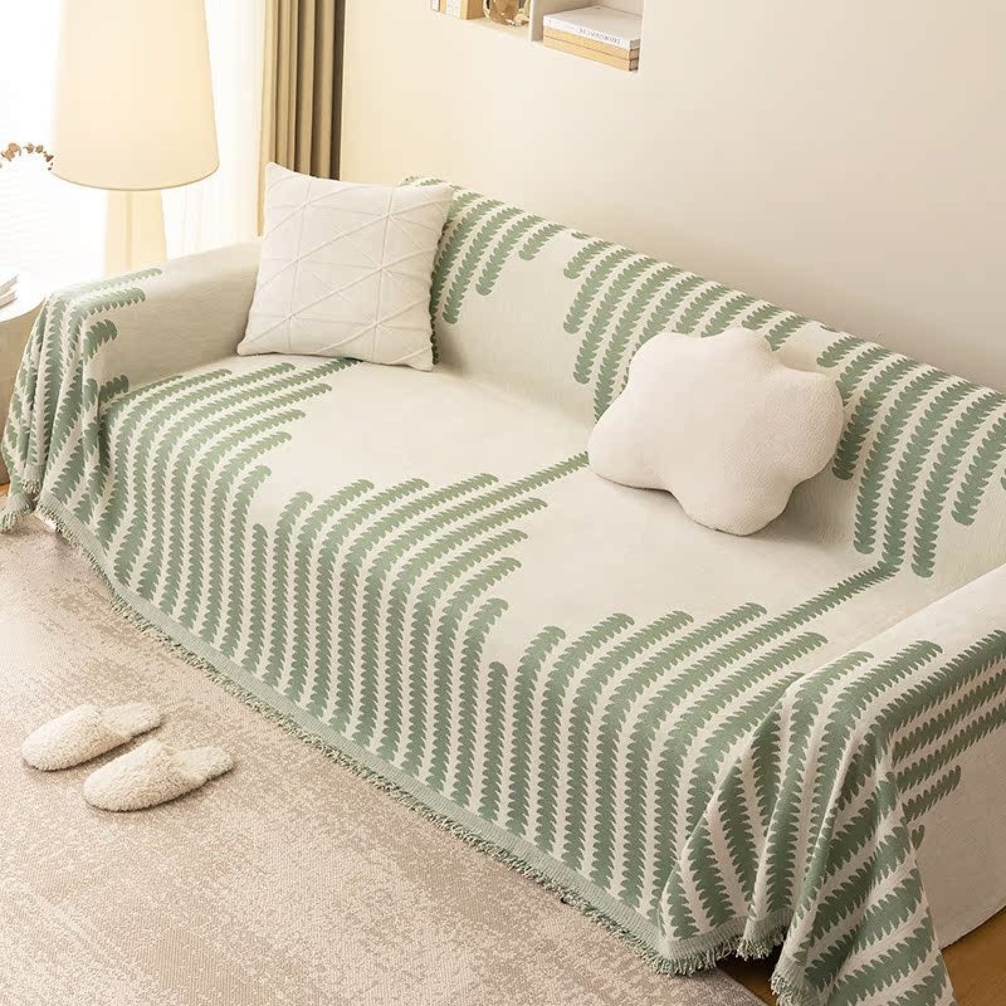 Reversible Chenille Sofa Cover-Double Sided Chenille Sofa Cover Blanket with Tassel-All Seasons