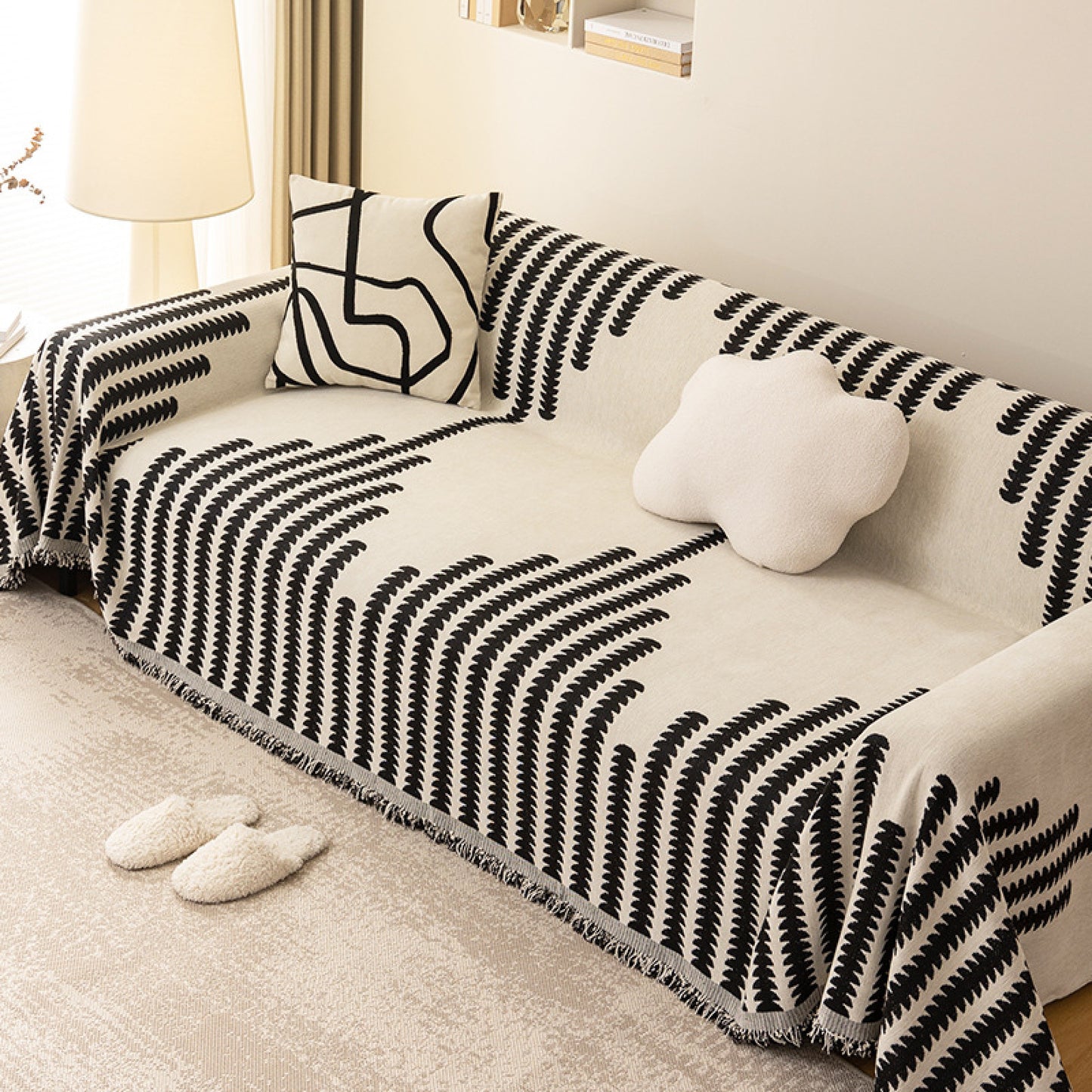 Reversible Chenille Sofa Cover-Double Sided Chenille Sofa Cover Blanket with Tassel-All Seasons