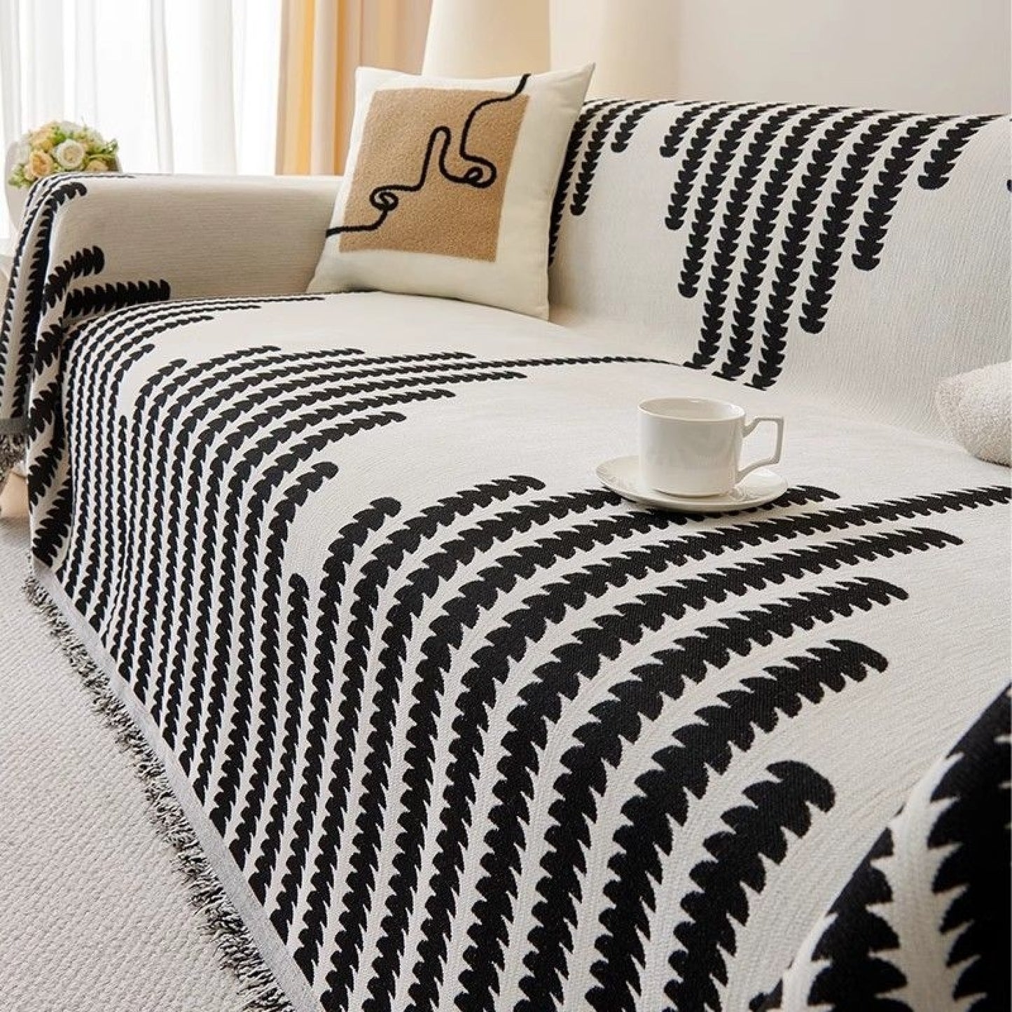 Reversible Chenille Sofa Cover-Double Sided Chenille Sofa Cover Blanket with Tassel-All Seasons