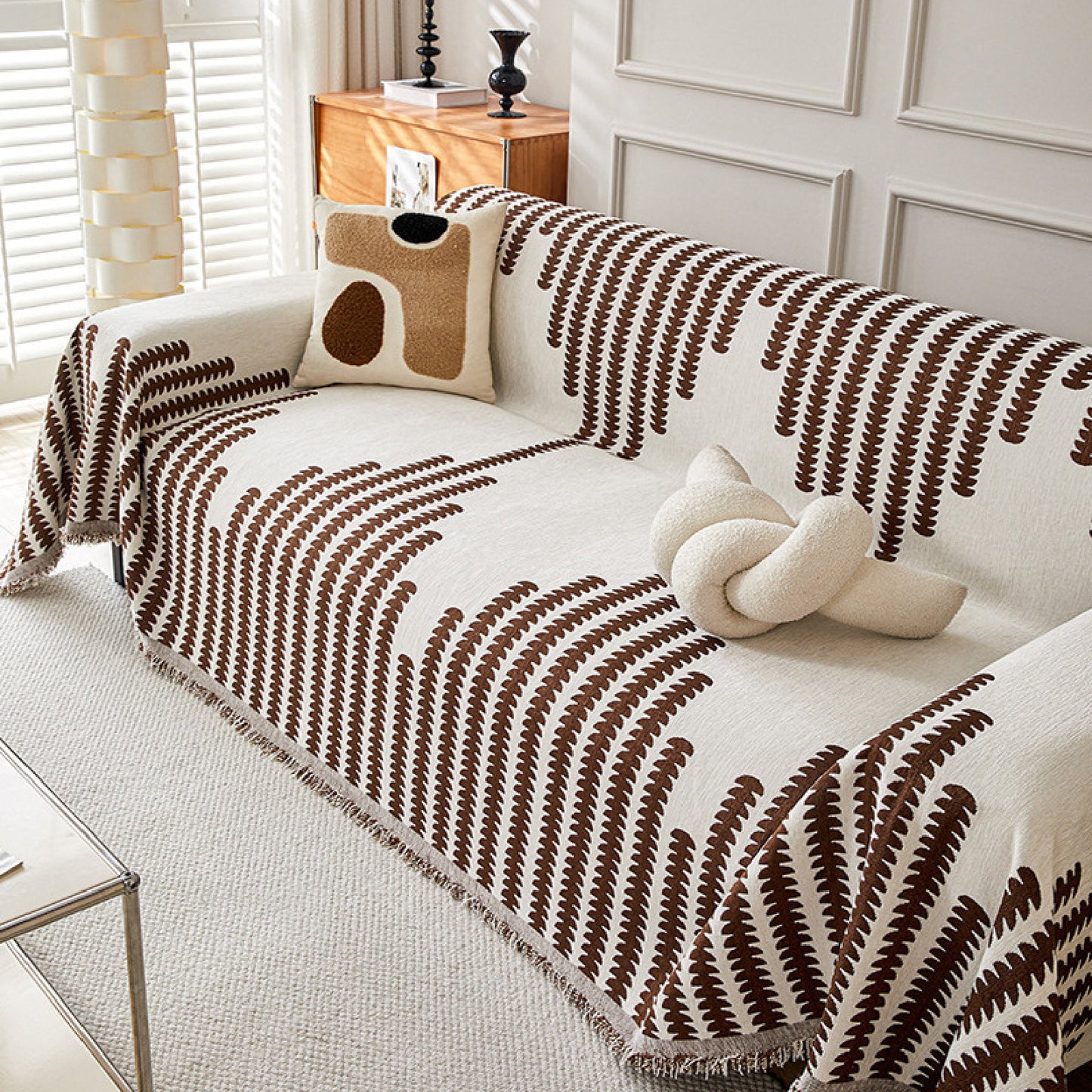 Reversible Chenille Sofa Cover-Double Sided Chenille Sofa Cover Blanket with Tassel-All Seasons