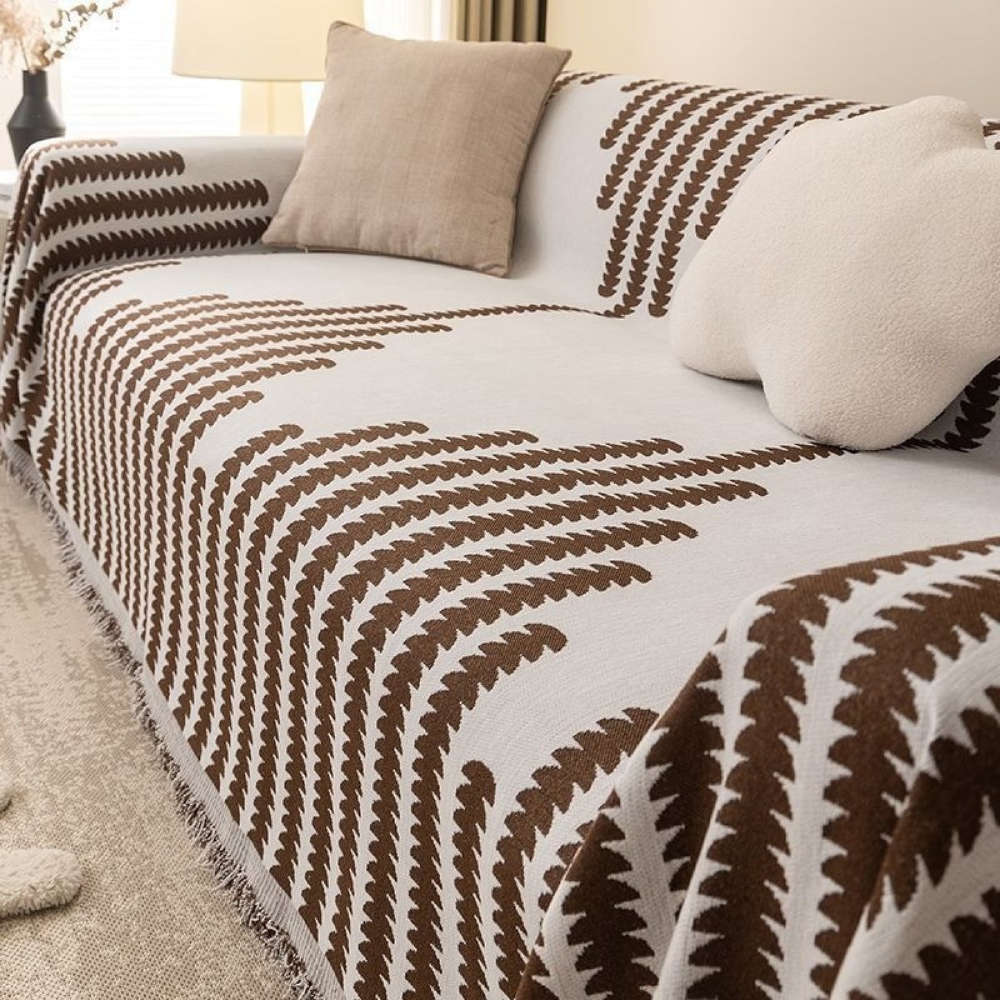Reversible Chenille Sofa Cover-Double Sided Chenille Sofa Cover Blanket with Tassel-All Seasons