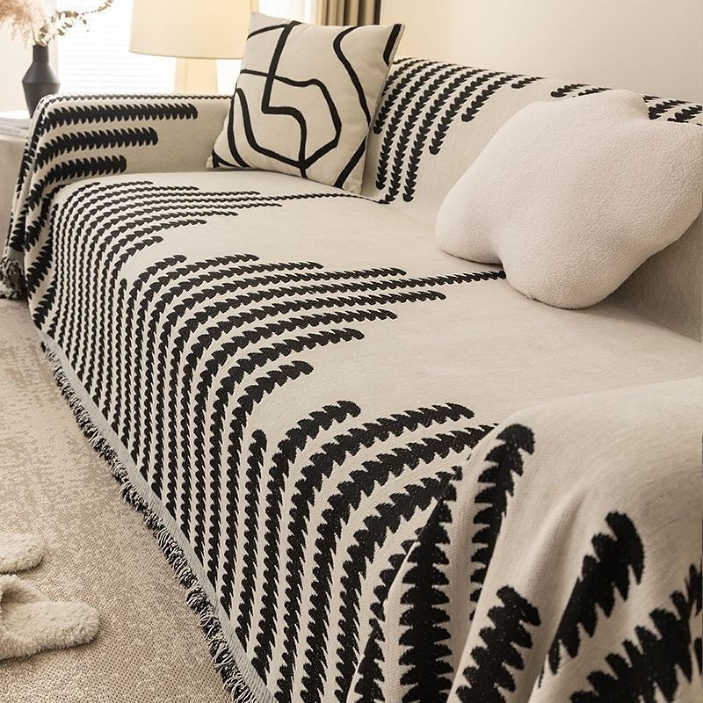 Reversible Chenille Sofa Cover-Double Sided Chenille Sofa Cover Blanket with Tassel-All Seasons
