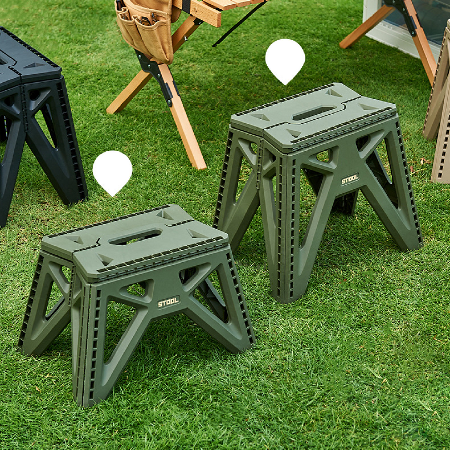 Outdoor Camping Portable Plastic Stool - Collapsible Step Stool with Handle