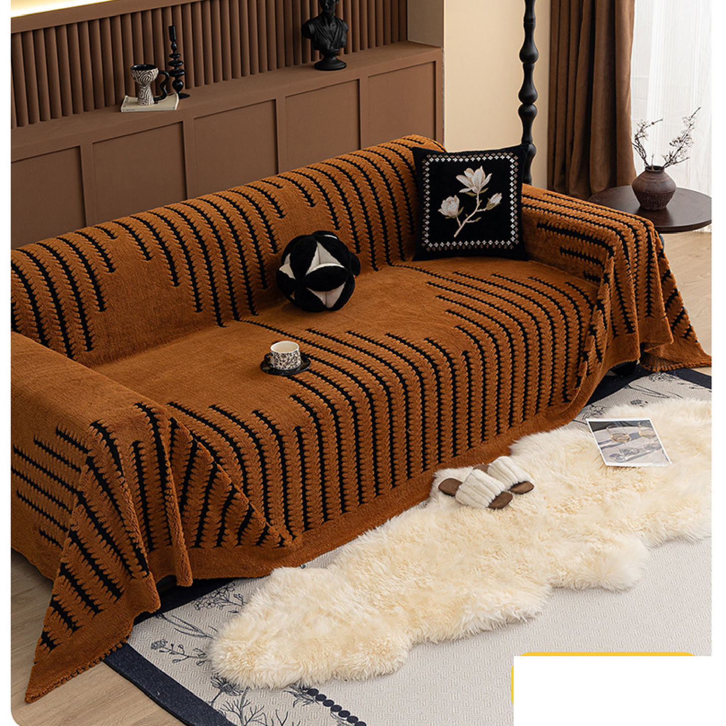Luxurious Plush Sofa Couch Cover - Thick, Washable Couch Protector, Fit for All Seats, Pet-Friendly, Bohemian Style Home Decor, Couch Covers for Sofa