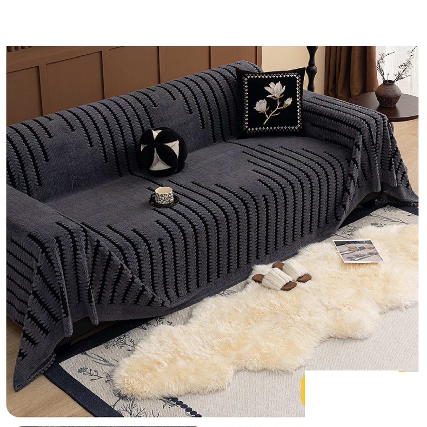 Luxurious Plush Sofa Couch Cover - Thick, Washable Couch Protector, Fit for All Seats, Pet-Friendly, Bohemian Style Home Decor, Couch Covers for Sofa