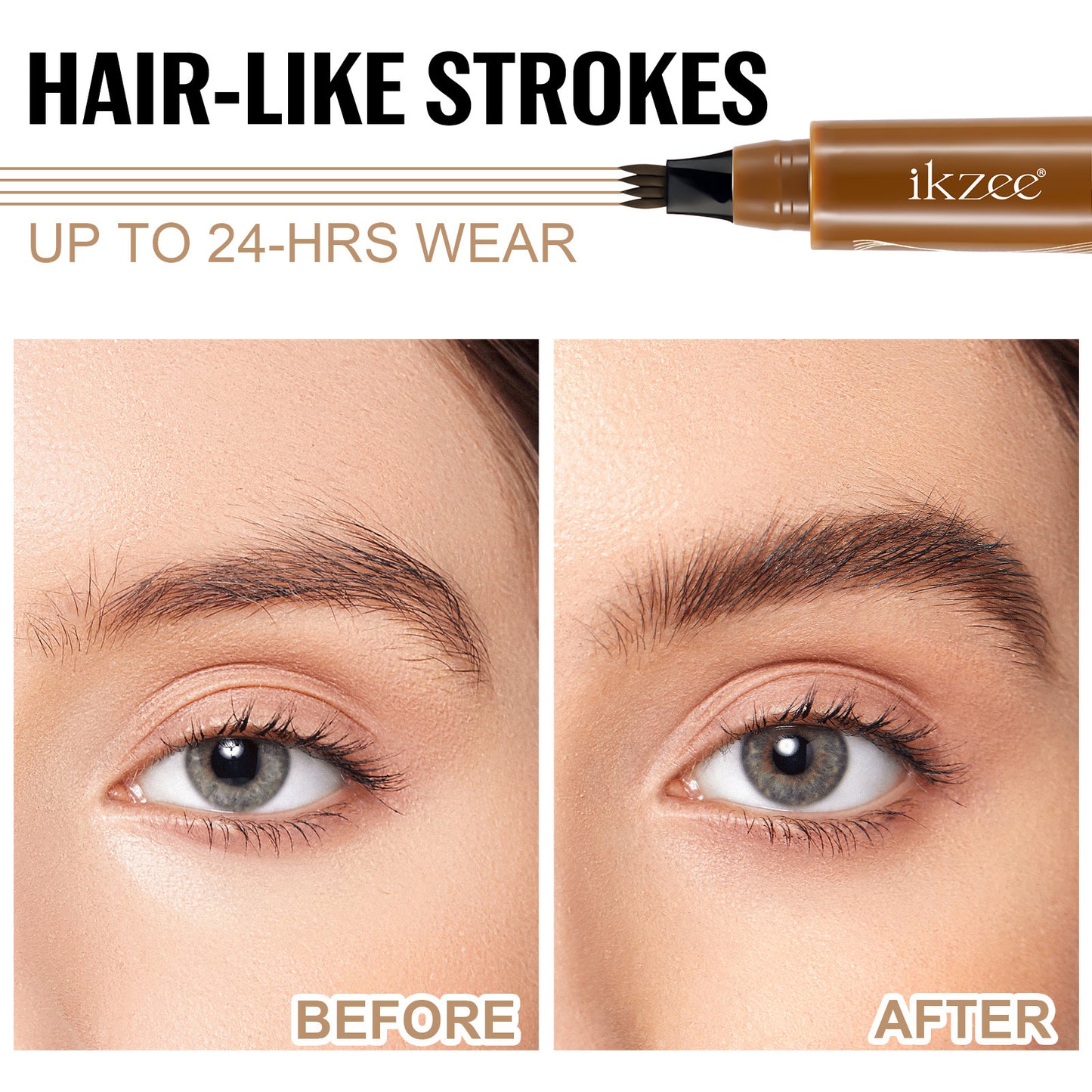 IKZEE - 4-Fork Eyebrow Pen Long-Lasting Waterproof and Sweat-Proof Natural Brows