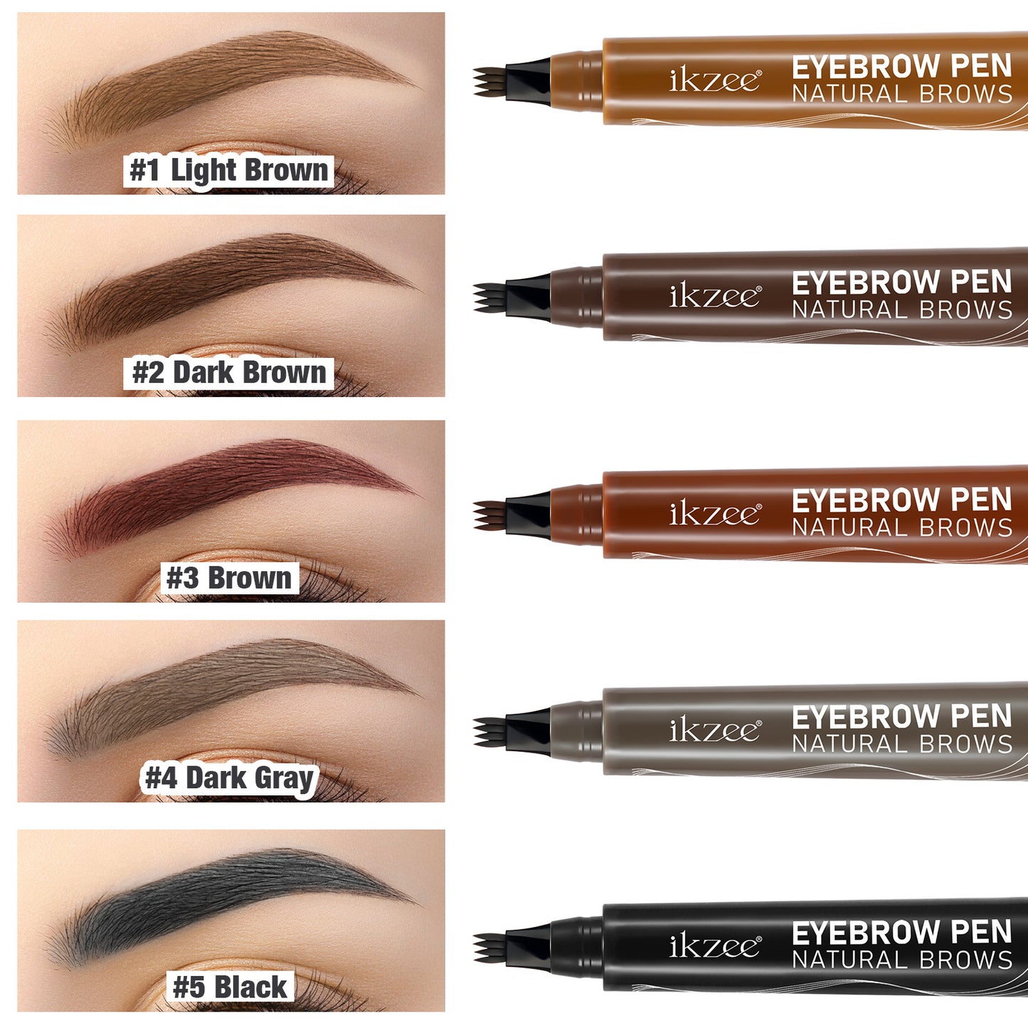 IKZEE - 4-Fork Eyebrow Pen Long-Lasting Waterproof and Sweat-Proof Natural Brows