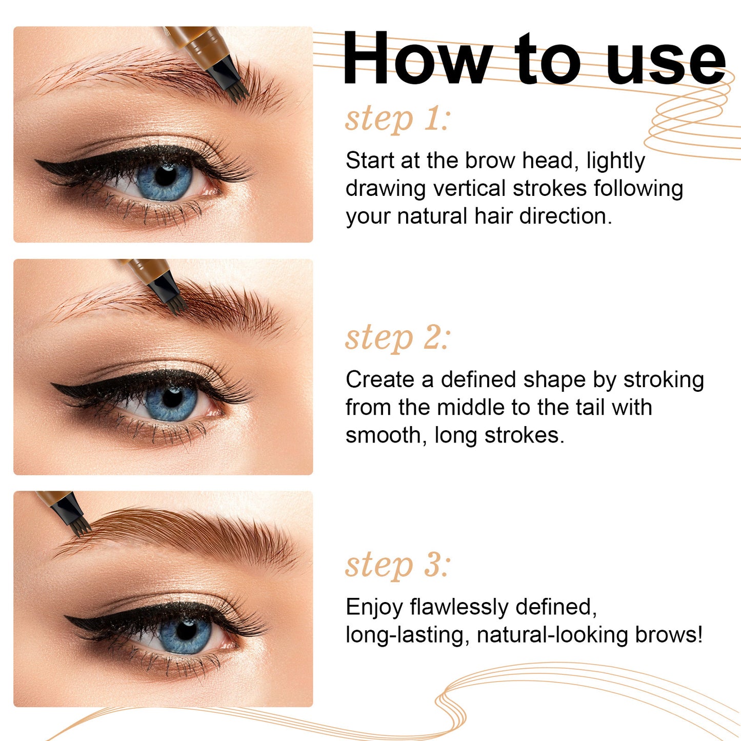 IKZEE - 4-Fork Eyebrow Pen Long-Lasting Waterproof and Sweat-Proof Natural Brows