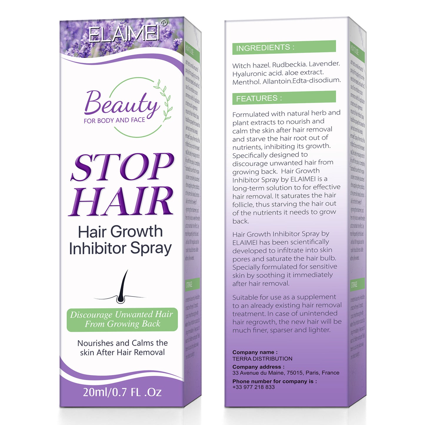 ELAIME - Hair Growth Inhibitor - Hair Stop Growth Spray - Hair Removal Spray