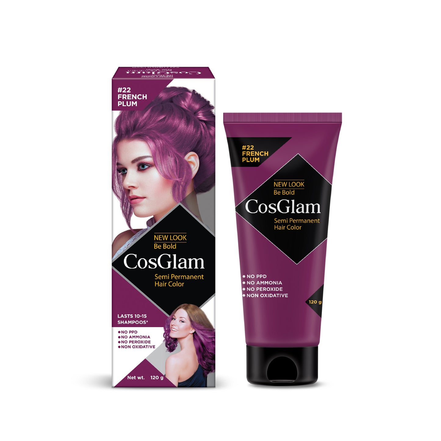 COSGLAM Be Bold Semi Permanent Hair Color Dye Enriched with Conditioner, Glossy Finish, No Ammonia, Vegan Highlights Colorful Hair Dye 100gm/3.52 Ounce, Tube