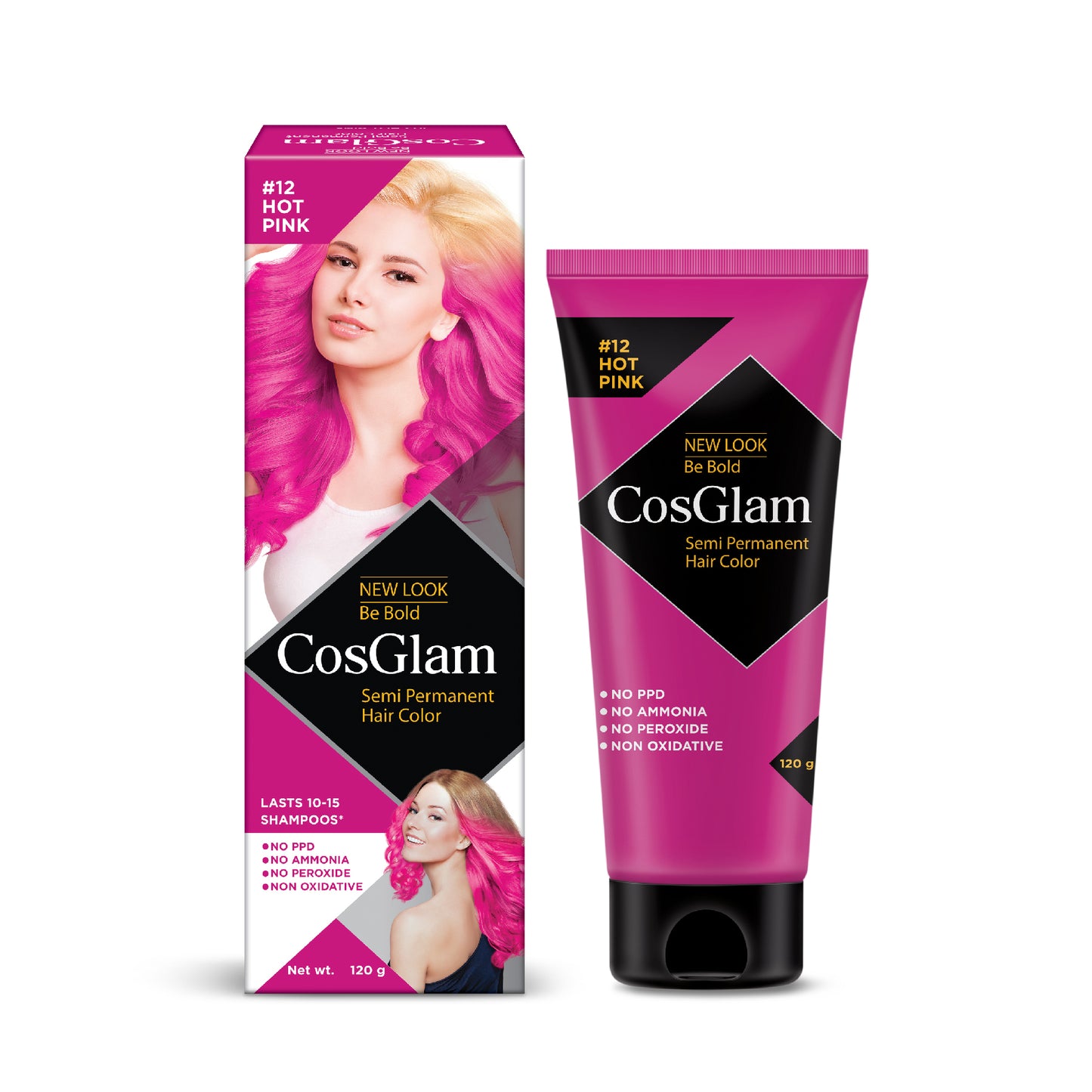 COSGLAM Be Bold Semi Permanent Hair Color Dye Enriched with Conditioner, Glossy Finish, No Ammonia, Vegan Highlights Colorful Hair Dye 100gm/3.52 Ounce, Tube