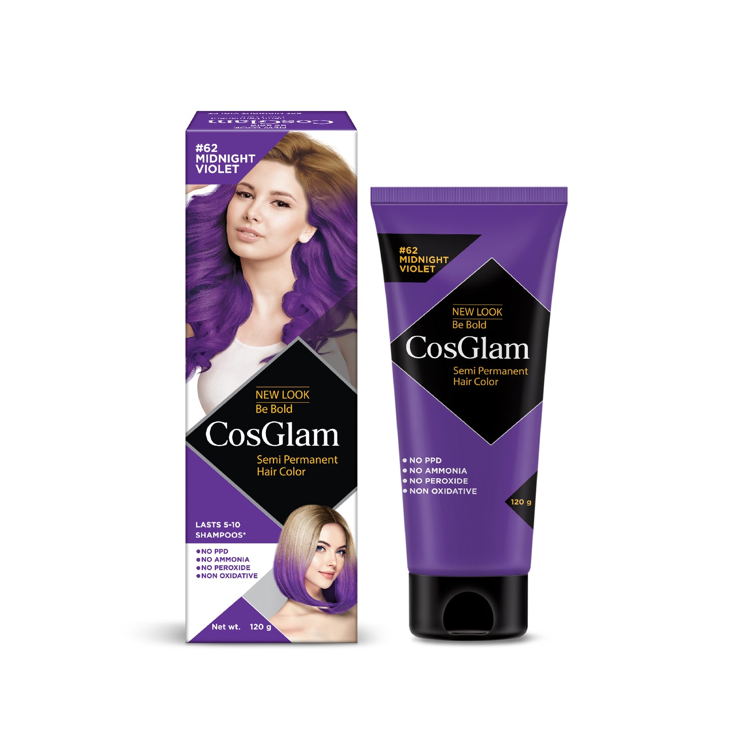 COSGLAM Be Bold Semi Permanent Hair Color Dye Enriched with Conditioner, Glossy Finish, No Ammonia, Vegan Highlights Colorful Hair Dye 100gm/3.52 Ounce, Tube