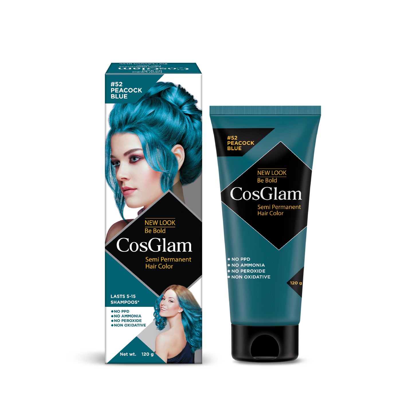 COSGLAM Be Bold Semi Permanent Hair Color Dye Enriched with Conditioner, Glossy Finish, No Ammonia, Vegan Highlights Colorful Hair Dye 100gm/3.52 Ounce, Tube