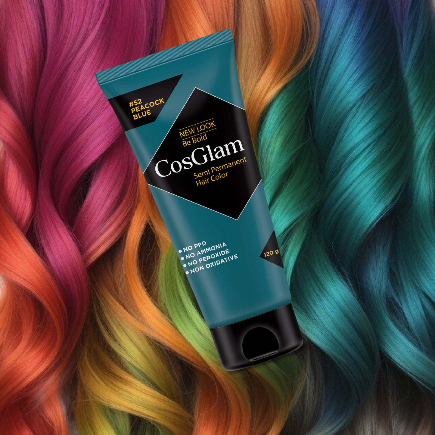 COSGLAM Be Bold Semi Permanent Hair Color Dye Enriched with Conditioner, Glossy Finish, No Ammonia, Vegan Highlights Colorful Hair Dye 100gm/3.52 Ounce, Tube