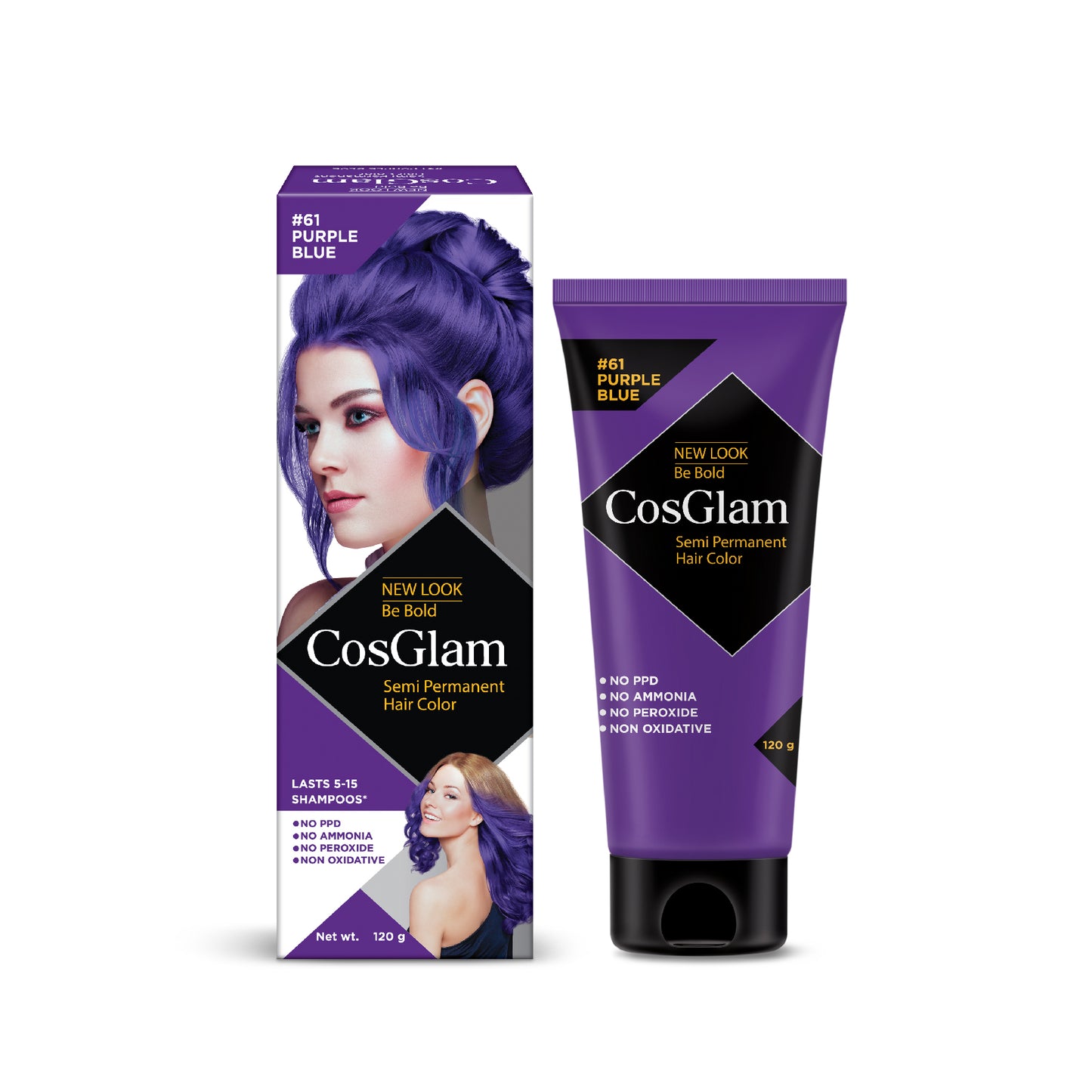 COSGLAM Be Bold Semi Permanent Hair Color Dye Enriched with Conditioner, Glossy Finish, No Ammonia, Vegan Highlights Colorful Hair Dye 100gm/3.52 Ounce, Tube