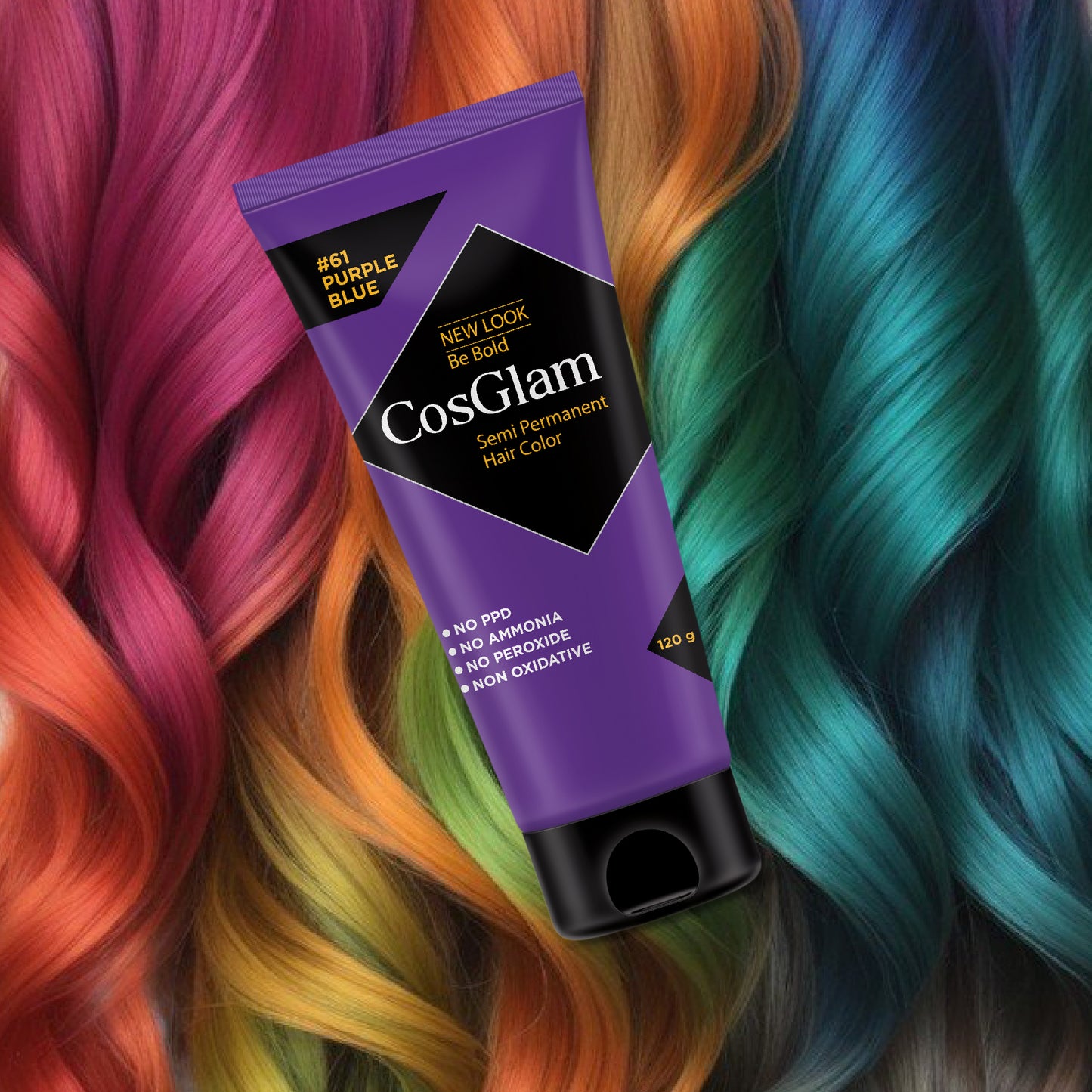 COSGLAM Be Bold Semi Permanent Hair Color Dye Enriched with Conditioner, Glossy Finish, No Ammonia, Vegan Highlights Colorful Hair Dye 100gm/3.52 Ounce, Tube