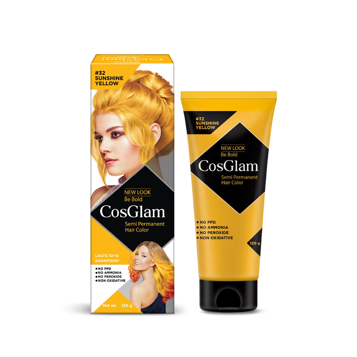 COSGLAM Be Bold Semi Permanent Hair Color Dye Enriched with Conditioner, Glossy Finish, No Ammonia, Vegan Highlights Colorful Hair Dye 100gm/3.52 Ounce, Tube
