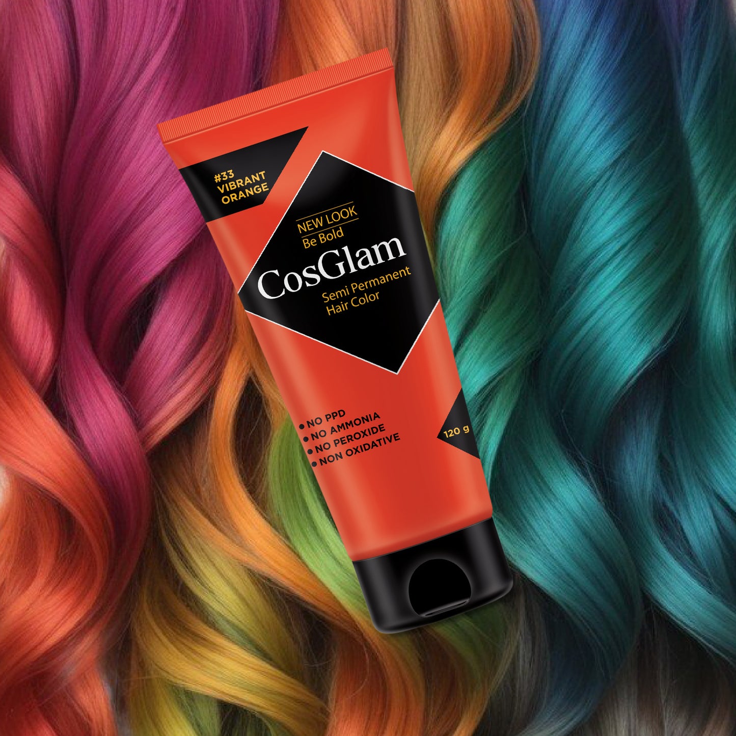 COSGLAM Be Bold Semi Permanent Hair Color Dye Enriched with Conditioner, Glossy Finish, No Ammonia, Vegan Highlights Colorful Hair Dye 100gm/3.52 Ounce, Tube