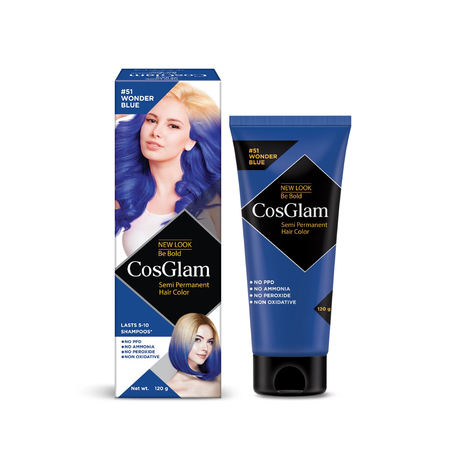 COSGLAM Be Bold Semi Permanent Hair Color Dye Enriched with Conditioner, Glossy Finish, No Ammonia, Vegan Highlights Colorful Hair Dye 100gm/3.52 Ounce, Tube