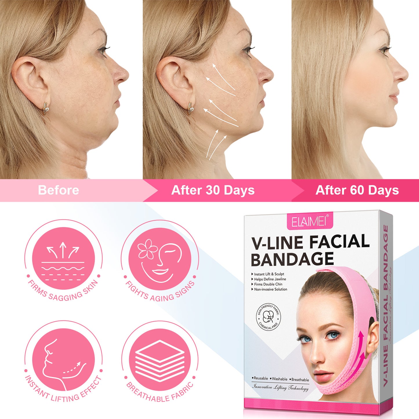 ELAIMEI - V-Line Facial Bandage-Instant Lift & Sculpt-Firms Double Chin-Reusable