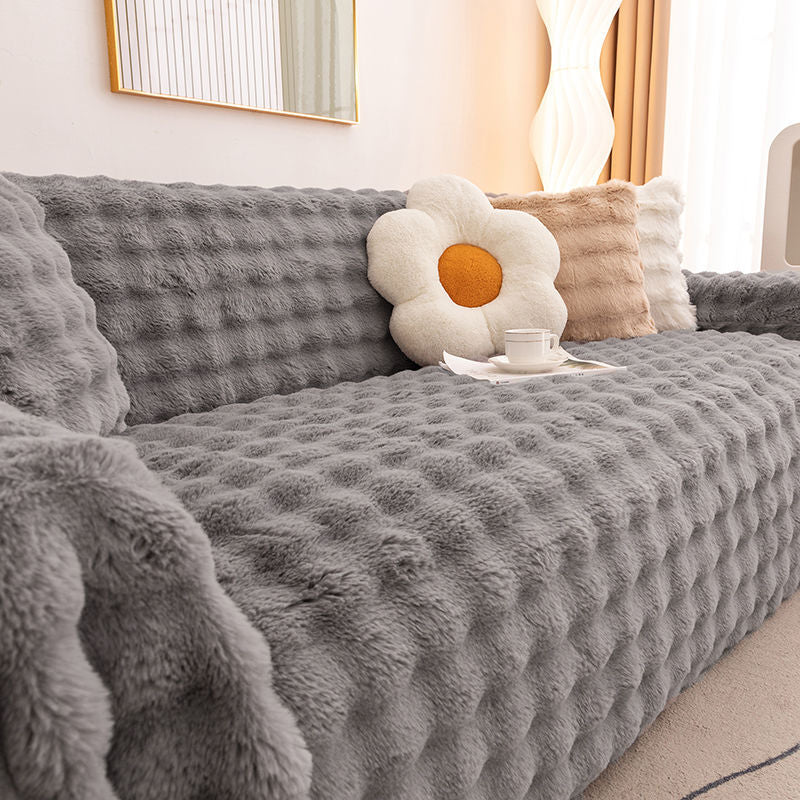 Luxurious Plush Rabbit Fur Sofa Couch Cover Warm Sofa Cover Plush Cover -Grey