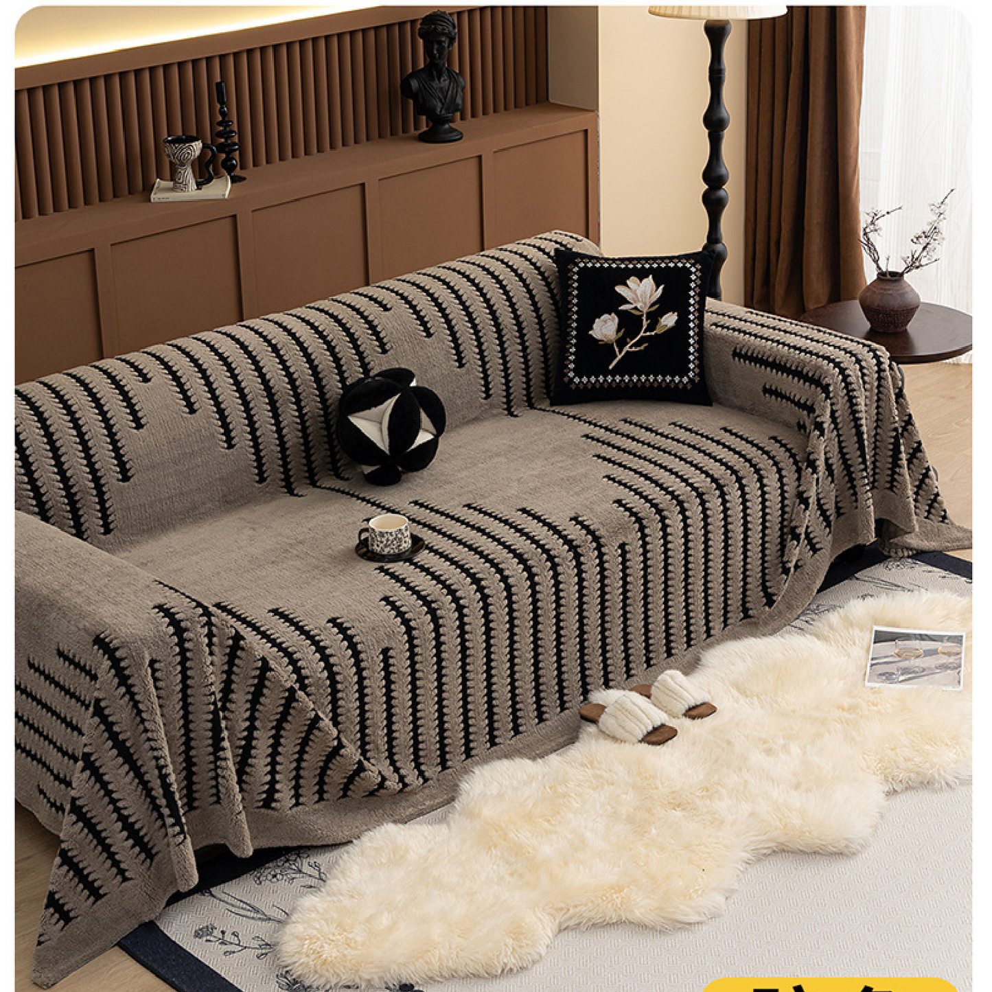 Luxurious Plush Sofa Couch Cover - Thick, Washable Couch Protector, Fit for All Seats, Pet-Friendly, Bohemian Style Home Decor, Couch Covers for Sofa
