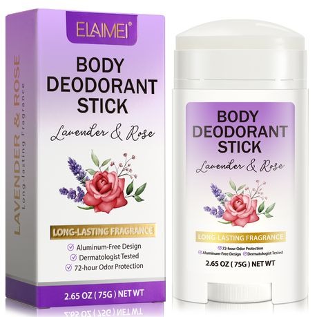 ELAIMEI Body Deodorant Stick Long Lasting Fragrance 72-hour Odor Protection - Lavender Rose - 1 Pack