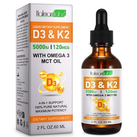 Hatmanlabs Liquid Vitamin D3 & K2 Drops With Omega 3 And MCT Oil - 60ml