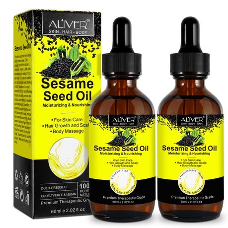 Aliver 100% Pure Sesame Seed Oil Hair and Skin 60ml - 2 Pack