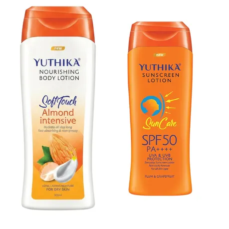 Yuthika Almond Nourishing Body Lotion 300ml & SPF 50 Sunscreen 100ml Combo