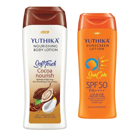 Yuthika Cocoa Body Lotion 300ml & SPF 50 Sunscreen 100ml Skin Care Set