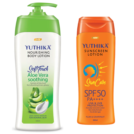 Yuthika Aloe Body Lotion 500ml or Daily Sunscreen SPF 50+ 300ml Set