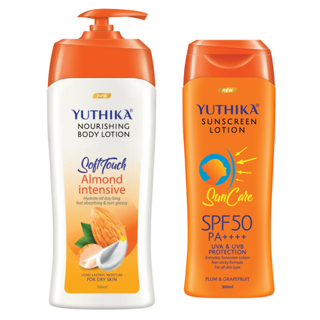 Yuthika Nourishing Almond Lotion 500ml & SPF 50 Sunscreen 300ml Combo Set