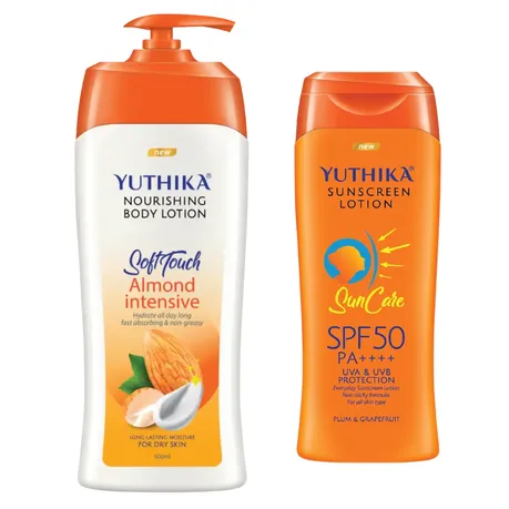 Yuthika Nourishing Almond Lotion 500ml & SPF 50 Sunscreen 100ml Combo Set